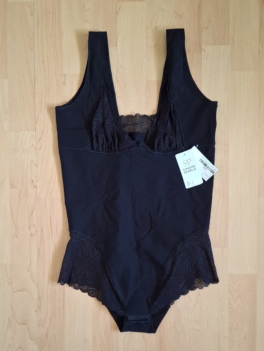 NWT Simone Perele Top Model Shapewear Lace-Trim Bodysuit in Black Size 5 / XL